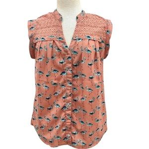 🎊** $10 SALE**🎊Anthropologie Pleione Flamingo Sleeveless Lace Blouse Size M